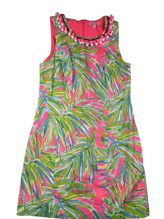 Dresses & Skirts - NWOT Lilly Pulitzer Mila Shift Dress Tiki Pink Royal Lime Pom Pom Sequins Size 6